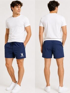 PLAYBOY Navy Blue Logo Swim Trunks
